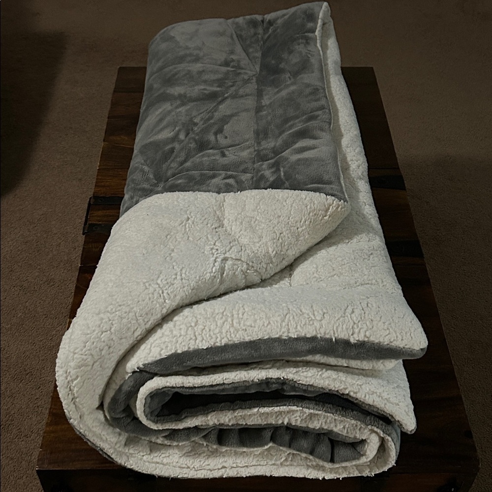 UGG Gray and Cream Plush Sherpa Throw